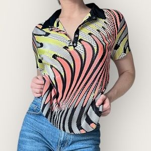 Y2K Neon Crumpled Collared Shirt Size L vintage golf shirt